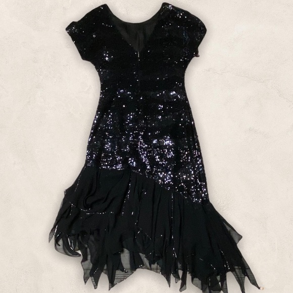 Vintage Oleg Cassini Black Silk and Sequin Dress Sz 8 - Picture 5 of 15